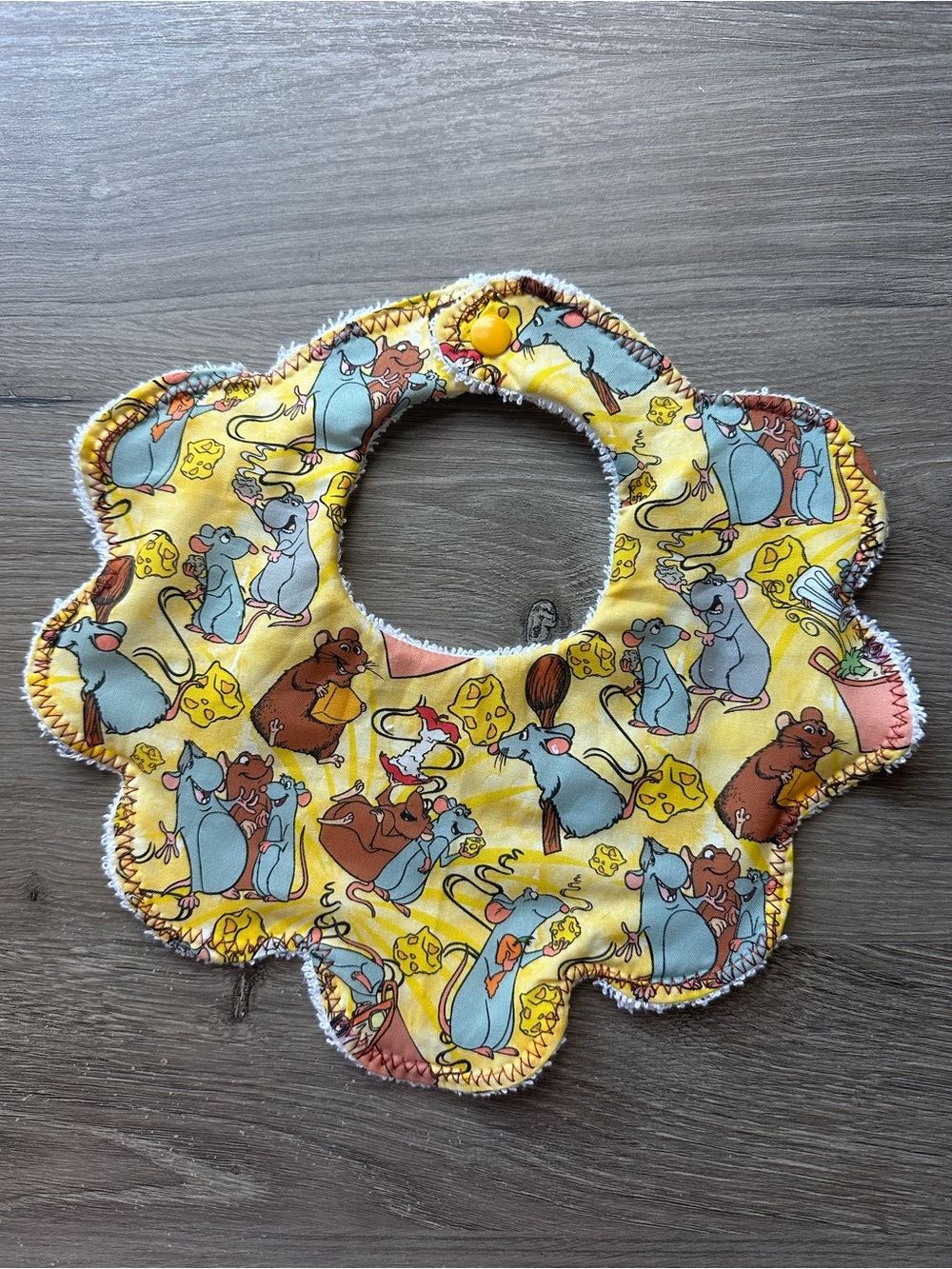 Yellow Cartoon Mice Flower Baby Bib - Soft Absorbent Kids Accessory